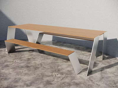 Modern Wooden Top Table with Metal Frame and Matching Bench for Indoor Use 3d model