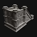 Ancient Architecture Stone Stairs With Decorative Side Pedestals And Carved Details 3d model