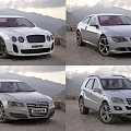 Luxury Cars Collection Featuring Sedan And SUV Models Against Mountain Backdrop