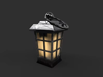 Traditional Illuminated Lantern With Black Decorative Metal Frame And Glass Panels 3d model