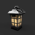 Traditional Illuminated Lantern With Black Decorative Metal Frame And Glass Panels
