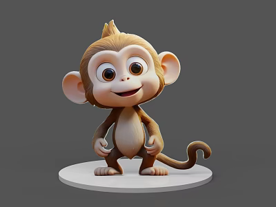 Cute Reptile 3D Model Sculpture With Happy Expression On White Base Stand 3d model
