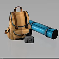 Essential Daily Life Items Including Orange Backpack Blue Roll Mat And Camera 3d model