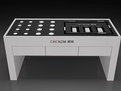 White Display Shelf With Multiple Circular Display Slots And Storage Drawers 3d model