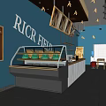 Dessert Shop Interior With Blue Walls Display Case Desserts And Coffee Elements 3d model