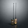 Two Weapon Grade Walkie Talkies With Long Antennas Yellow Brown On Gray Background