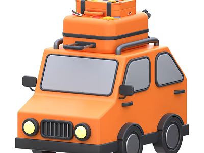 Stylish Orange Small Car Featuring Luggage And Suitcase On Roof Ideal For Travel 3d model