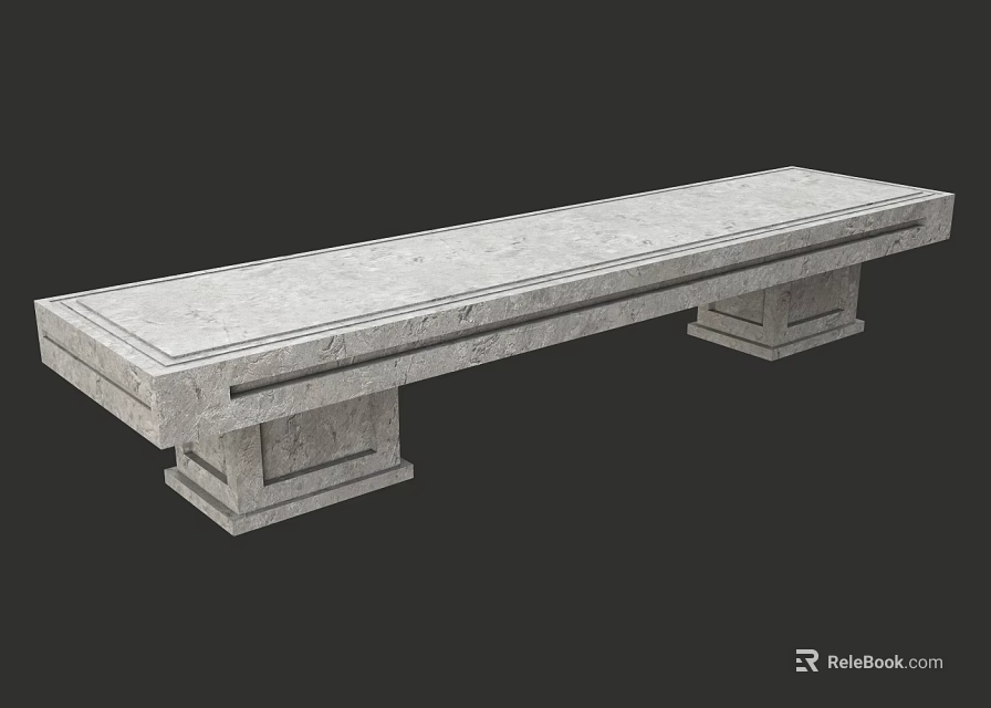 Sturdy Outdoor Stone Bench With Textured Surface And Stable Base 3d model
