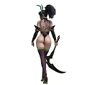 Elf Creature Female Character Wearing Black Green Outfit With Mask Axe Dagger And Boots