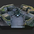 Old Military Cannon in Moss Covered Fortification With Bunker Structures