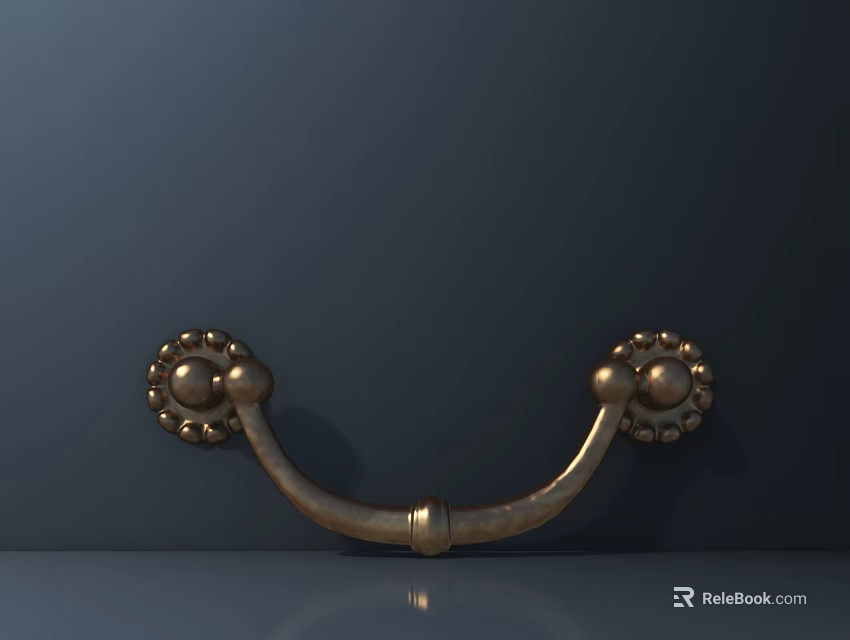 Golden Vintage Metal Handle with Ornate Decorative Ends on Dark Background 3d model 