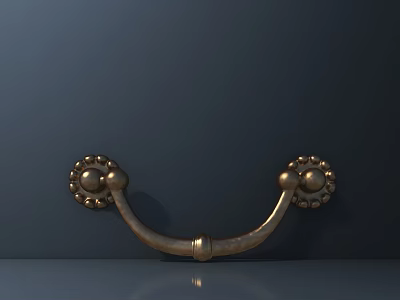 Golden Vintage Metal Handle with Ornate Decorative Ends on Dark Background 3d model