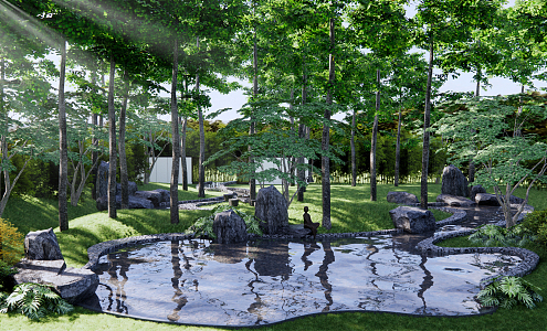 Modern Park Forest Park Landscape Wetland Park Pine Forest Stream Creek Flowing Water Flowing Water Landscape Stone 3d model