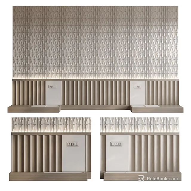 Elegant Modern Bed Backdrop Wall With Textured Panels And Geometric Design Elements 3d model