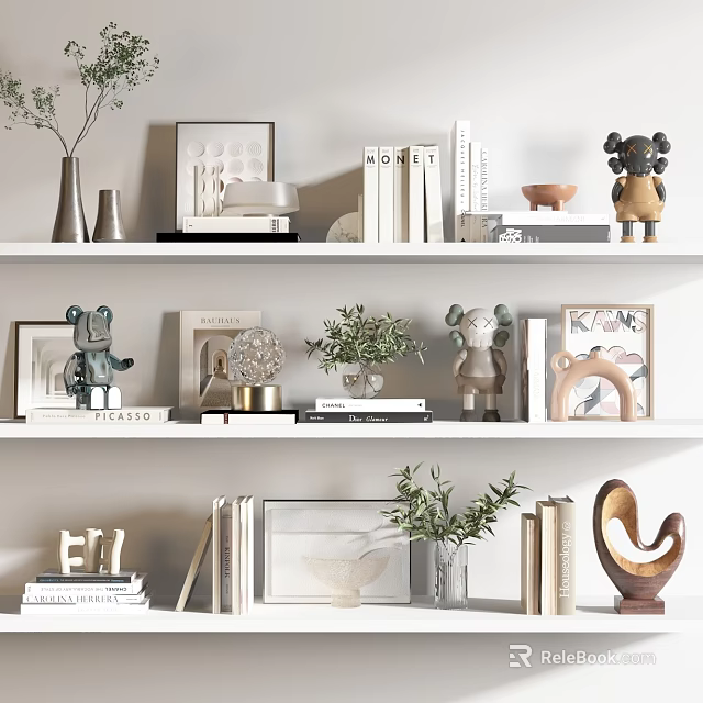 Stylish Bookshelf Decor With Plants Art And Books 3d model 