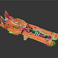 Orange Cosmic Spacecraft Model With Detailed Interstellar Engine And Wing Structures