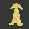 Elegant Yellow Long Gown With Black Trim And Beaded Neckline Design