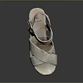 Light Gold Wedge Heel Sandals with Cross Straps and Ankle Buckle Design