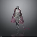 Woman in white outfit with pink cloak and silver boots holding staff with pink glow