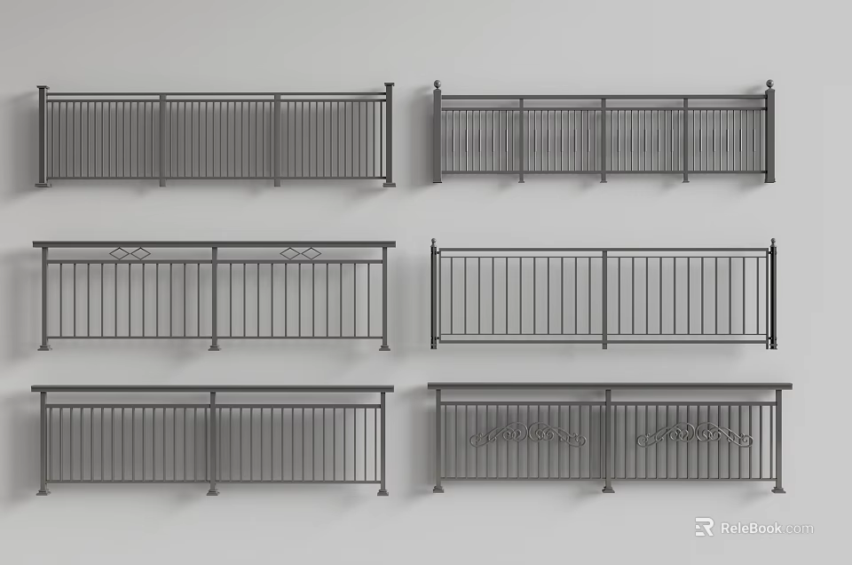 Various Decorative Metal Fence Designs With Ornate Railings And Patterns 3d model 
