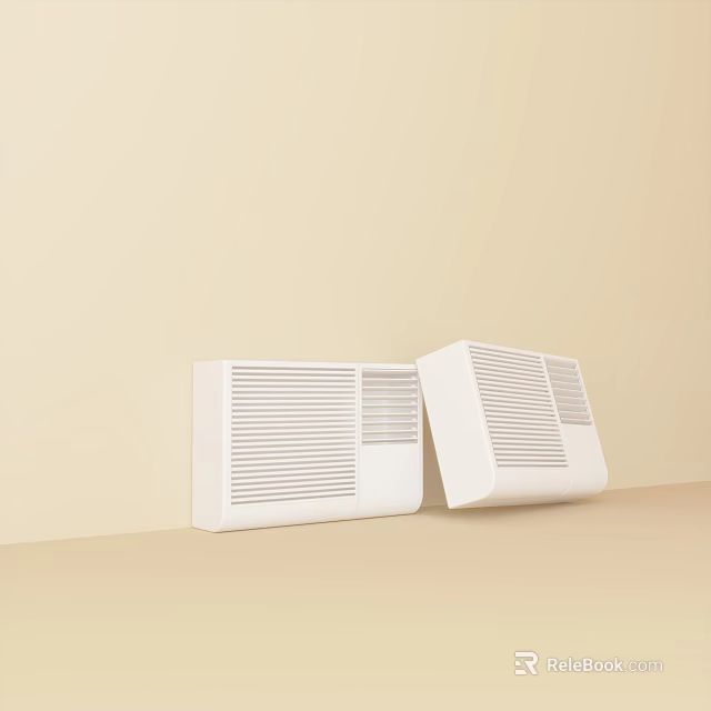 Two White Wall Mounted Air Cooler Fans Placed On Beige Wall Surface 3d model 