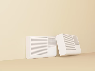 Two White Wall Mounted Air Cooler Fans Placed On Beige Wall Surface 3d model