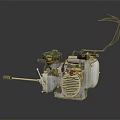Vintage Mechanical Engine With Metal Cylinder Handle Black Wires And Air Filter