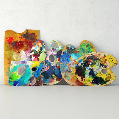 Colorful Paint Palettes For Art Painting With Vibrant Mixed Colors And Textured Surfaces 3d model