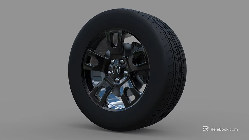 Sleek Black Car Tire With Alloy Wheel Rim And Modern Tread Pattern 3d model