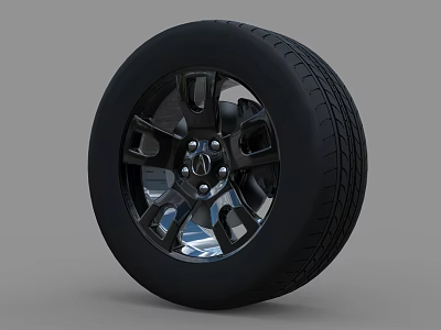 Sleek Black Car Tire With Alloy Wheel Rim And Modern Tread Pattern 3d model