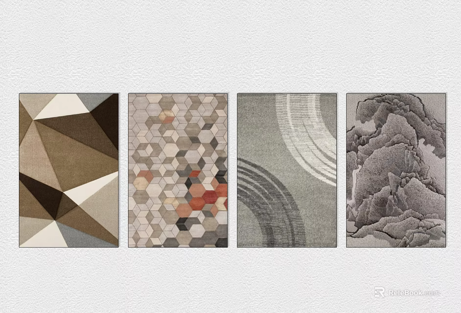 Stylish Square Rugs Featuring Geometric Abstract Patterns In Various Color Tones 3d model