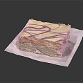 Delicious Square Layered Cake with Vanilla Cream and Chocolate Drizzle on White Paper