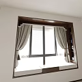 Modern Bay Window Interior Design With Wooden Frame Light Curtains And Storage