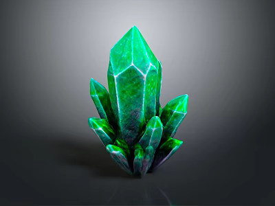 Vibrant Green Crystal With Sharp Facets Multiple Prismatic Tips And Glowing Surface 3d model