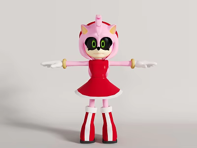 Pink Hedgehog Game Character Design With Red Dress Black Eyes And Red White Striped Boots 3d model