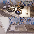 Stylish White Kitchen Cabinets With Colorful Tile Backsplash And Modern Appliances