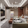 Luxury Modern KTV Interior Design With Leather Sofas Chandeliers And TV Screen