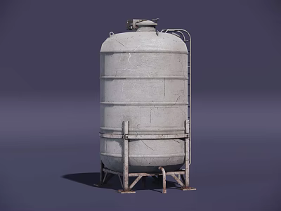 Public Facility Cylindrical Concrete Water Tank With Metal Ladder And Support Legs 3d model