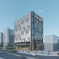 Modern High Rise Hotel Building With Glass Facade In Urban City Featuring Pedestrians On Street