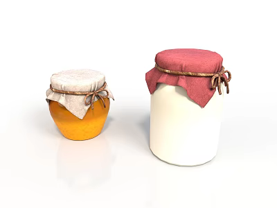 Orange And White Glass Jars With Cloth Covers And String Ties For Household Use 3d model