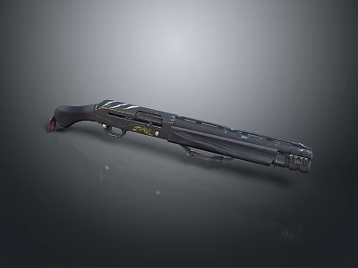 Black Tactical Shotgun With Wooden Stock Metal Barrel And Detailed Body Design 3d model
