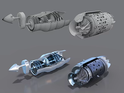 Industrial Turbine Engine Components Showing Detailed Internal Structure And Multiple 3D Views 3d model