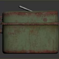 Vintage Green Metal Storage Box with Silver Handle and Rustic Red Trim