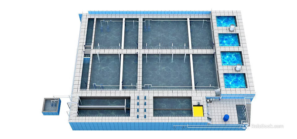 Industrial Water Treatment Equipment With Multiple Sedimentation Basins And Piping System 3d model 