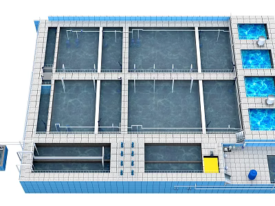 Industrial Water Treatment Equipment With Multiple Sedimentation Basins And Piping System 3d model