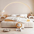 Modern White Bedroom Interior With Arched Headboard Nightstands Rug And Stuffed Toy