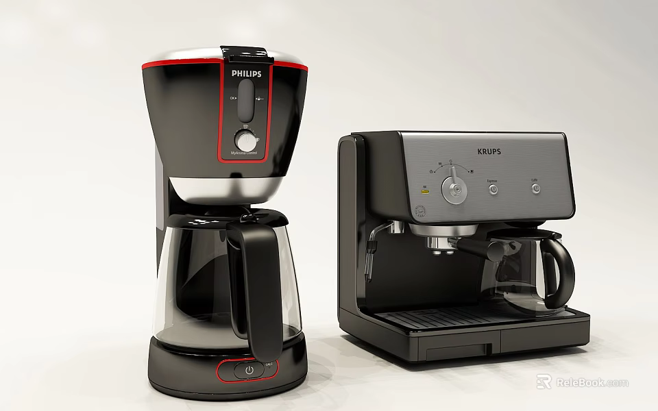 Philips Drip Coffee Maker And Espresso Machine As Essential Kitchen Appliances For Home Brewing 3d model 