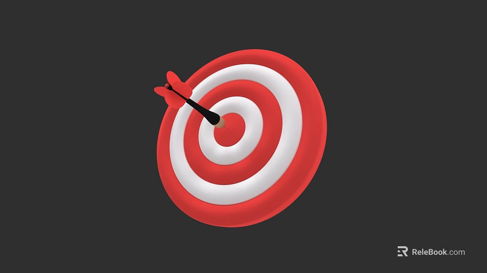 Dart As Weapon Hitting Bullseye On Red And White Target Board 3d model 