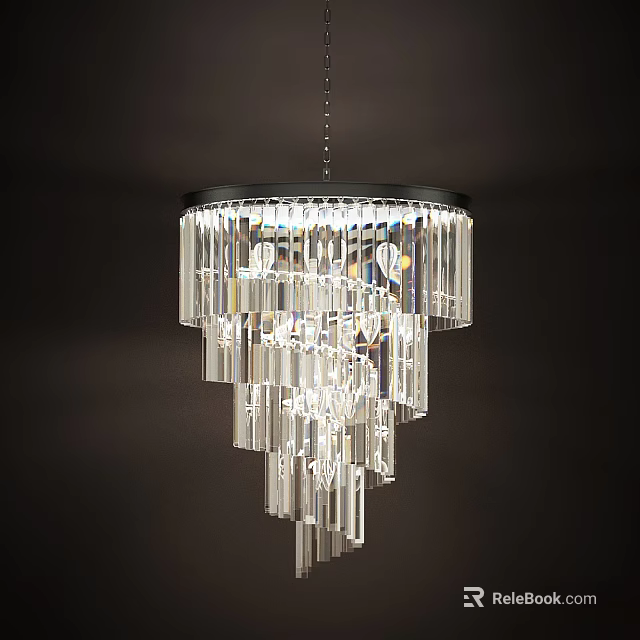 Elegant Modern Crystal Chandelier With Layered Hanging Strands And Illumination 3d model 