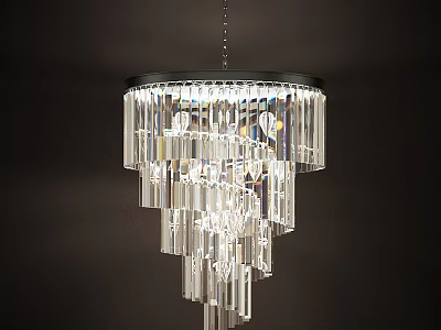 Elegant Modern Crystal Chandelier With Layered Hanging Strands And Illumination 3d model